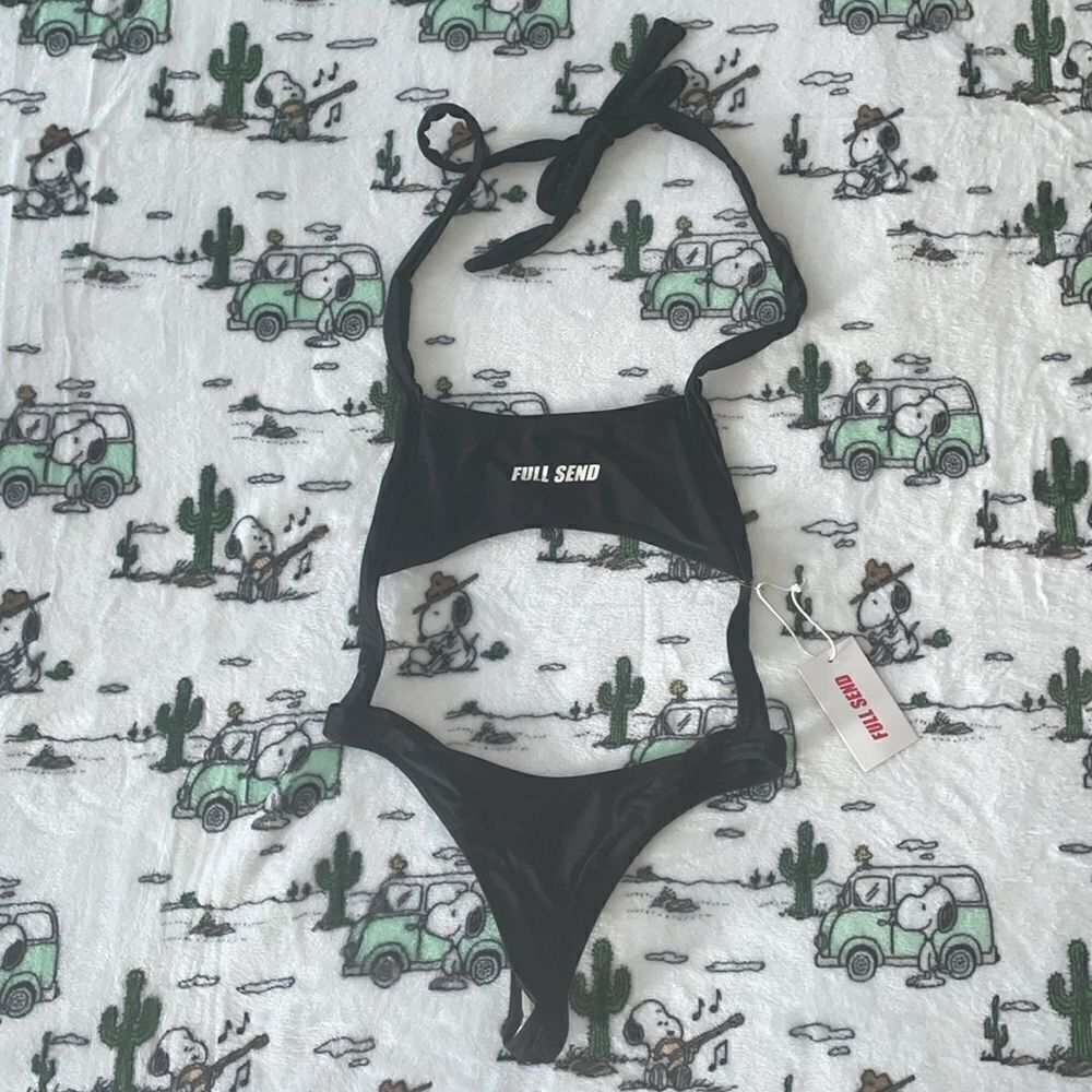 New with tags Full send black thong bikini swimsuit bathing suit one piece XS